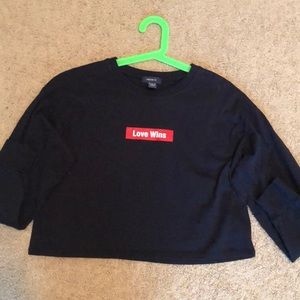 Love wins navy blue cropped long sleeve